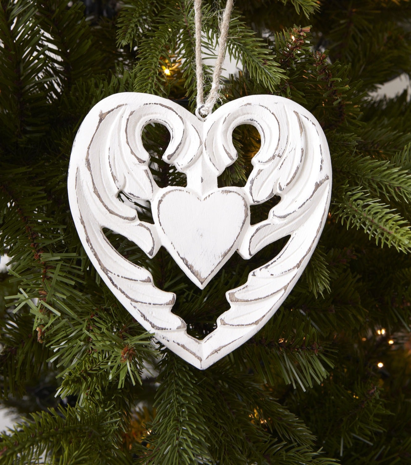 White Wooden Carved Heart image 1