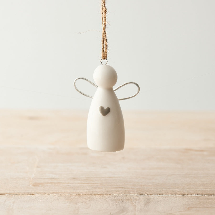 White Ceramic Hanging Angel with heart