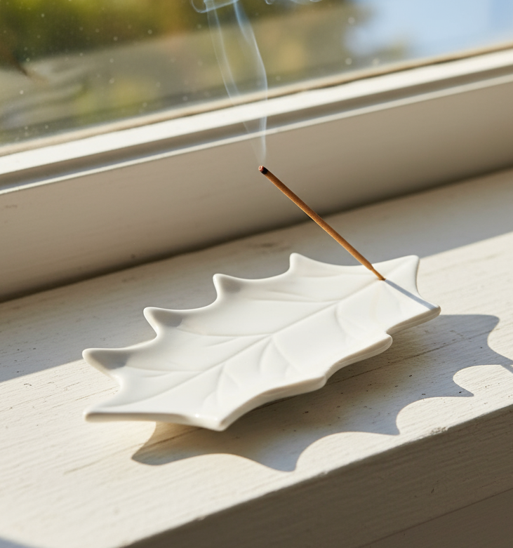 Porcelain Holly Leaf Incense Set