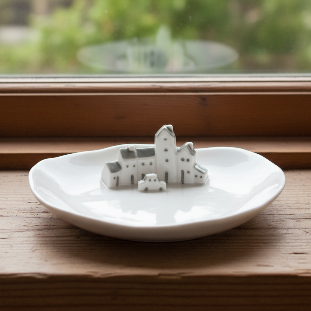 East of India Porcelain Bowl with Houses