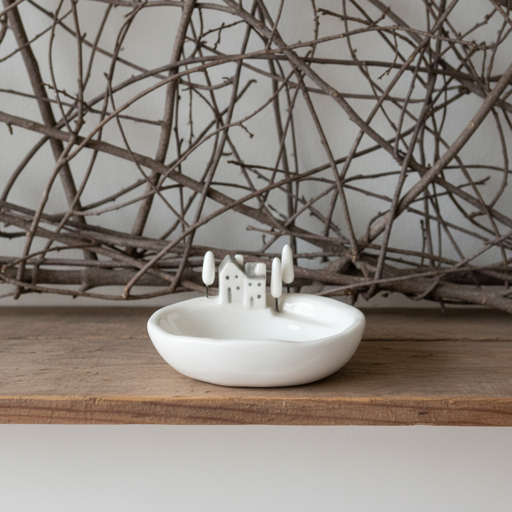 East of India Porcelain Bowl with Houses