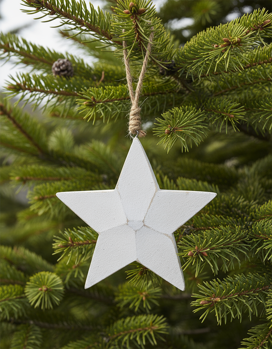 White Wooden Star - 13cm