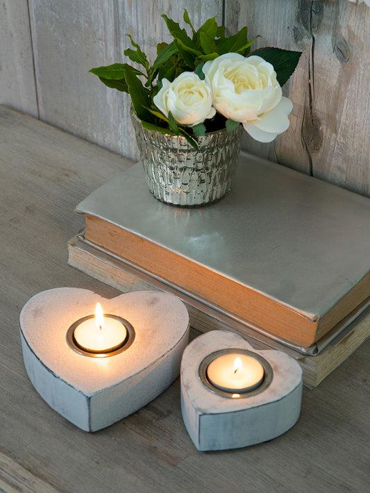 Pair of White Painted Heart T Light Holders image 0