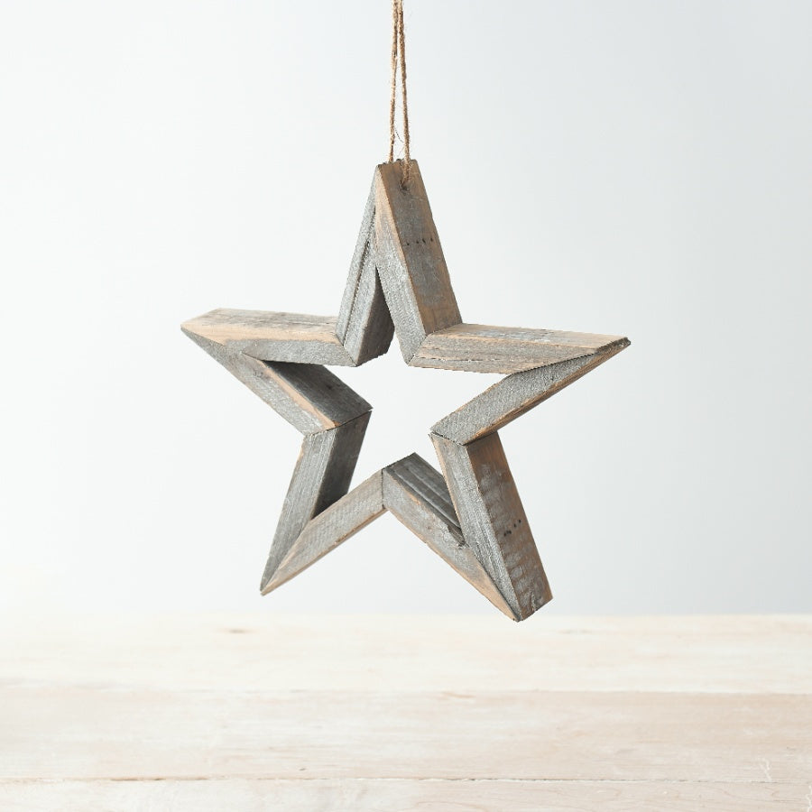 Wooden Hanging Grey Star 21cm
