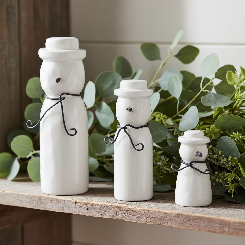 East of India Porcelain Set of 3 Snowmen