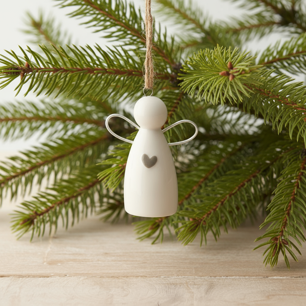 White Ceramic Hanging Angel with heart
