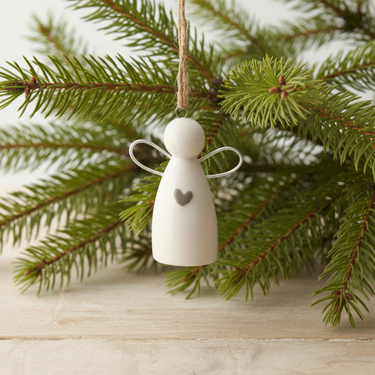 White Ceramic Hanging Angel with heart