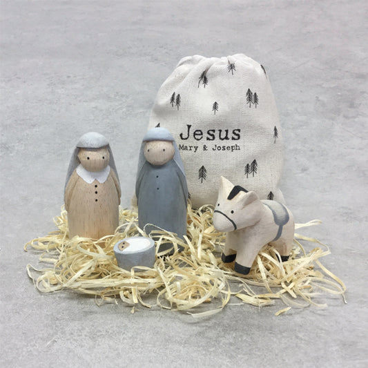Wooden Nativity Set in Linen Bag image 0