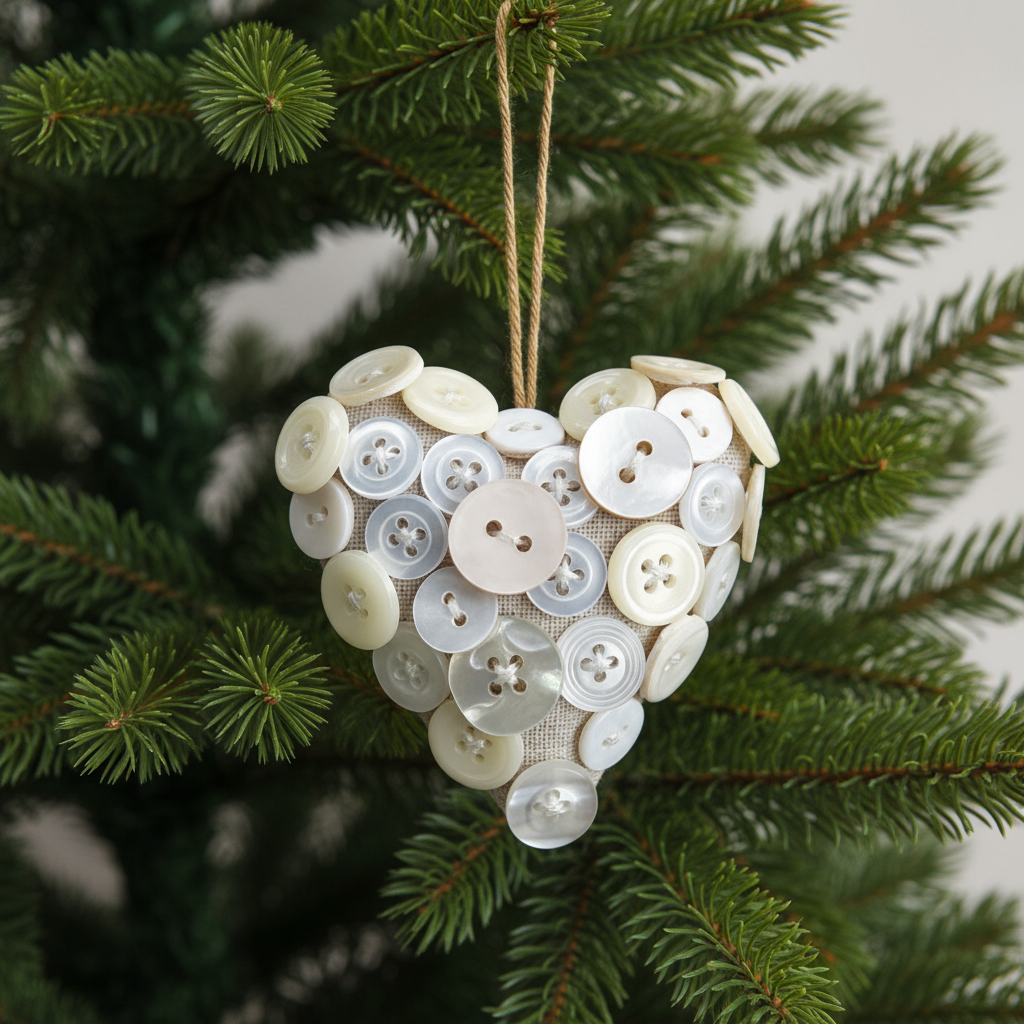 East of India Linen Heart with Buttons