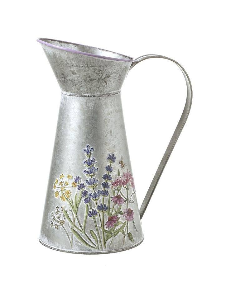 Metal Jug with Coloured Flower Detail - 25cm image 0