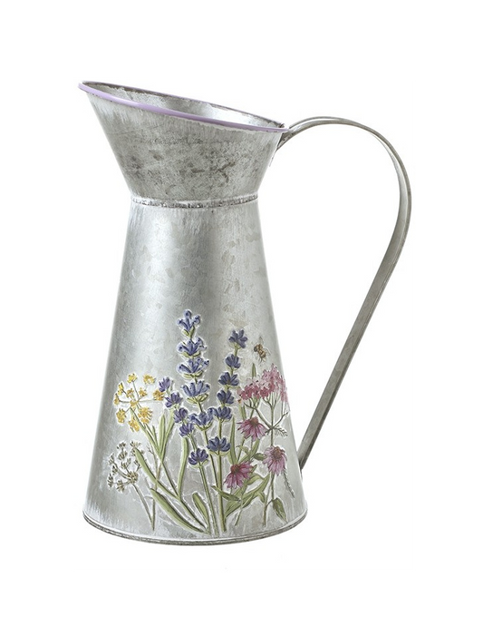 Metal Jug with Coloured Flower Detail - 25cm image 0