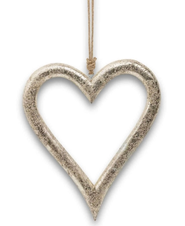 Silver & Gold Painted Wooden Heart