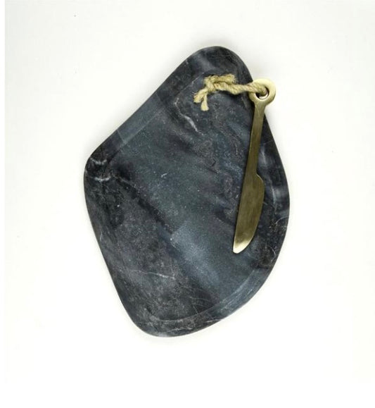 Grey Marble Mini Cheese Board with Knife image 0