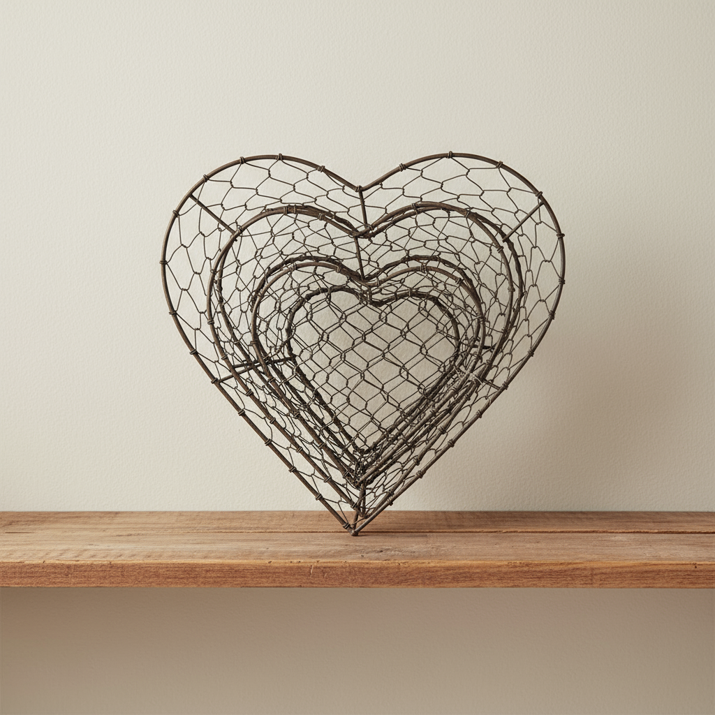 Set of 3 Wire Heart Baskets