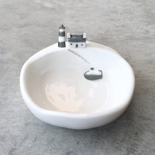 Porcelain Bowl with House & Boat image 0