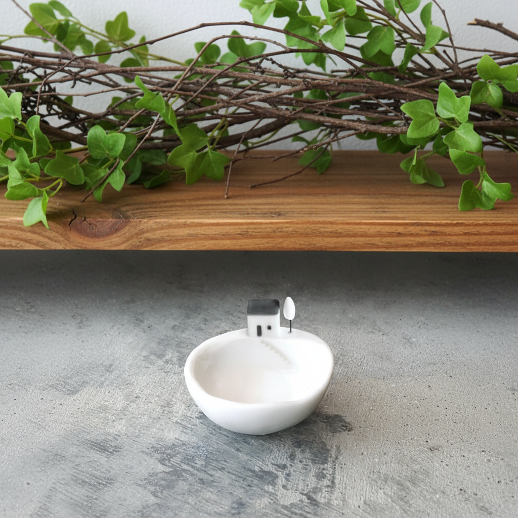 East of India Porcelain Bowl with House