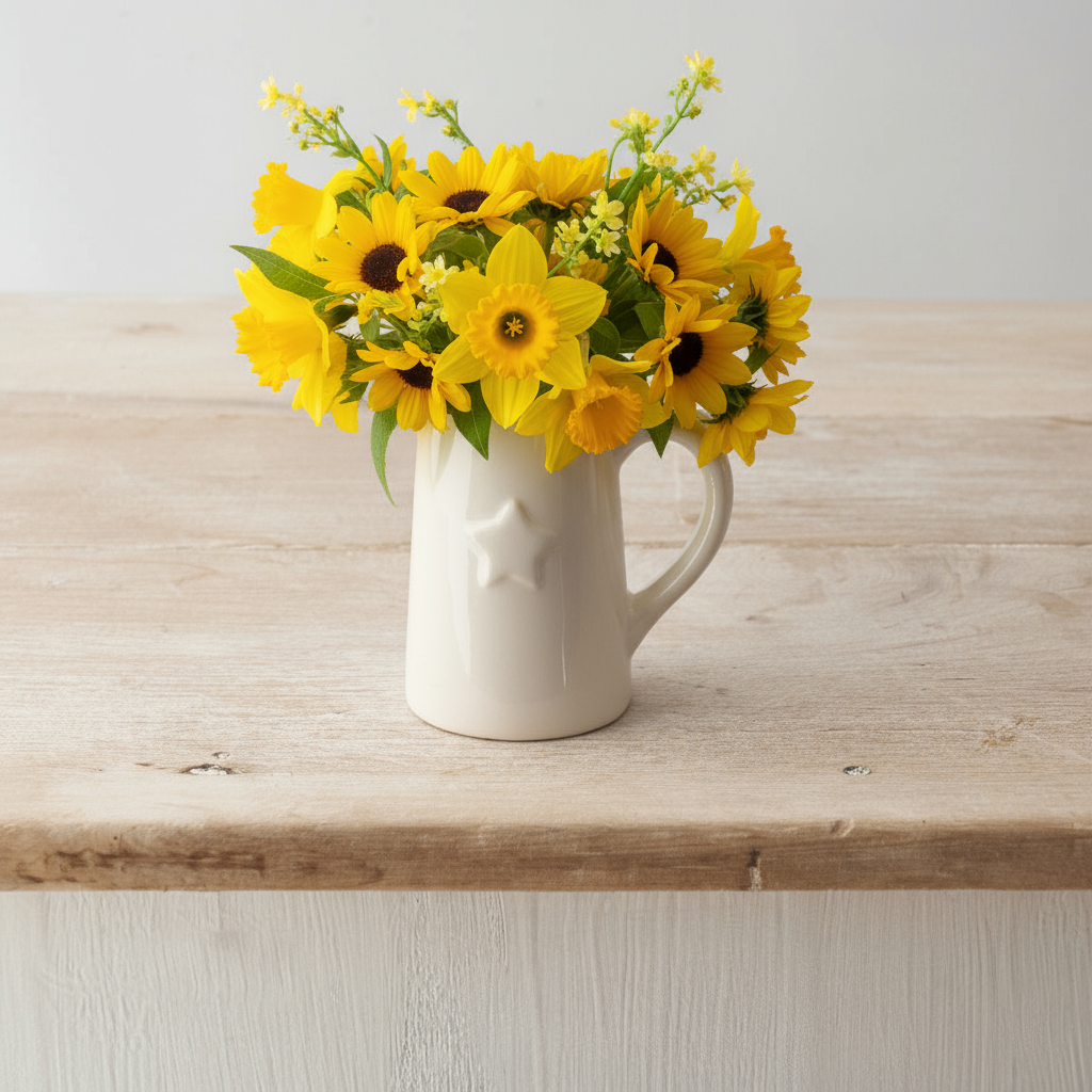 White Ceramic Jug/Vase with Embossed Star
