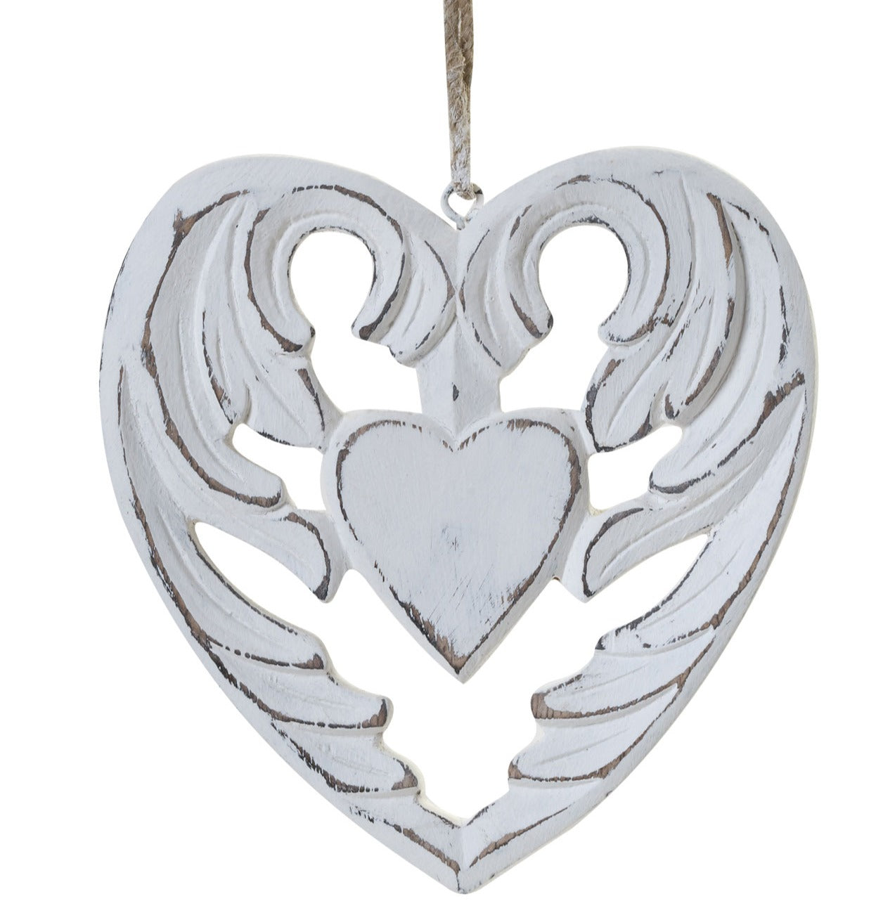 White Wooden Carved Heart image 0